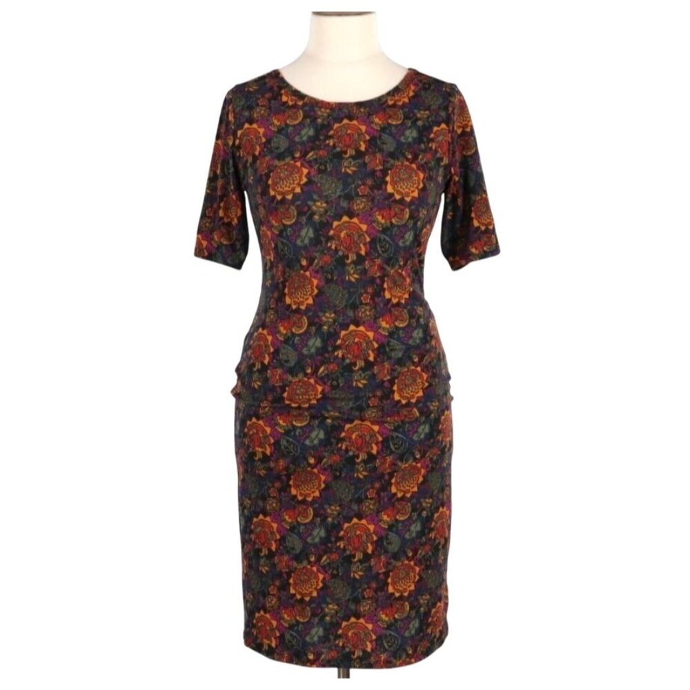 Lularoe Womens XS Floral Print Midi Dress Half Sleeves & Stretchy Fit Multicolor